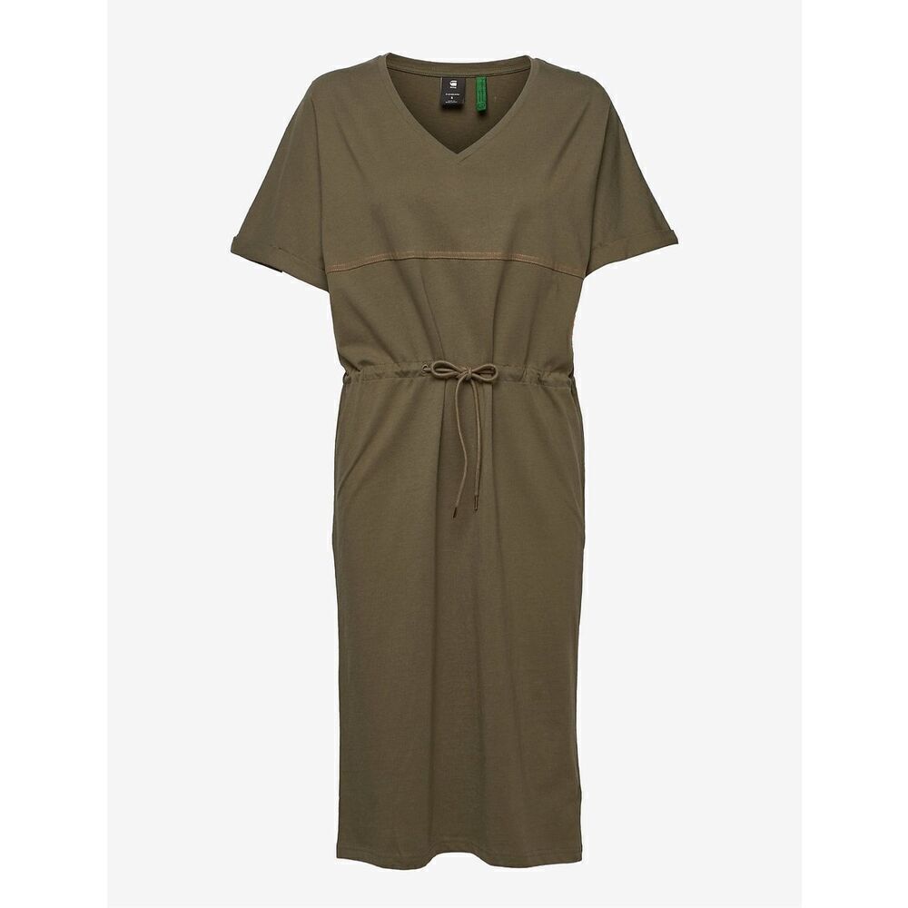 G-Star RAW Olive Organic Cotton Adjustable Waist Midi Dress Women's XL